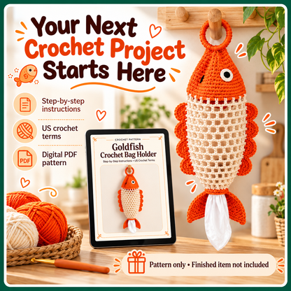 Goldfish Bag Holder Crochet Pattern PDF, Fish Plastic Bag Dispenser, Hanging Kitchen Organizer, Mesh Crochet Pattern, DIY Home Decor