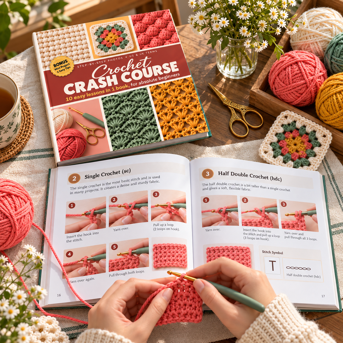 Crochet for Beginners Book, Easy Step-by-Step Crochet Guide, 10 Lessons in One Book