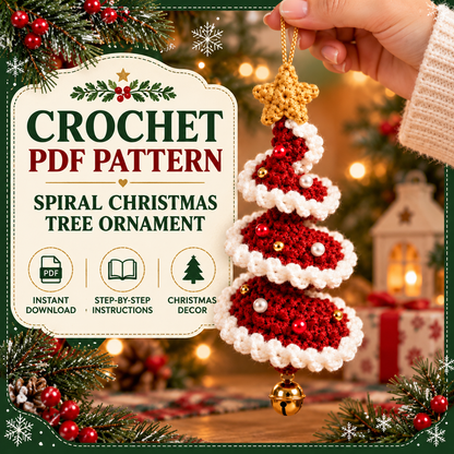 Christmas Tree Crochet Pattern PDF, Spiral Tree Ornament, Mini Hanging Christmas Decoration, Holiday Crochet Pattern
