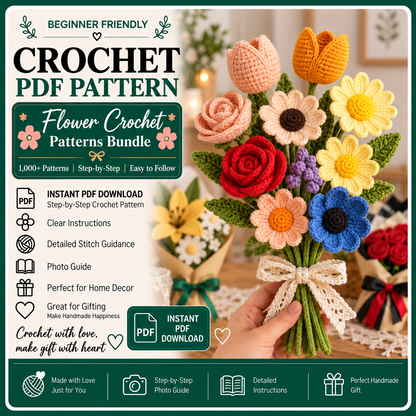 1000+ Flower Crochet Patterns Bundle PDF, Crochet Flower Bouquet, Rose Daisy Sunflower Patterns, Floral Crochet DIY, Digital Download
