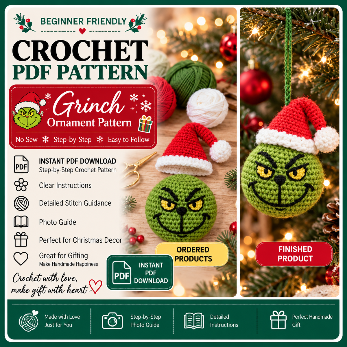 Christmas Puppy Crochet Pattern Bundle PDF, 4 in 1 Dog Amigurumi, Santa Reindeer Gingerbread Snow Puppy, Xmas Ornament Pattern