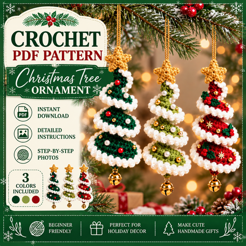 Christmas Tree Crochet Pattern PDF, Spiral Tree Ornament, Mini Hanging Christmas Decoration, Holiday Crochet Pattern