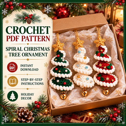 Christmas Tree Crochet Pattern PDF, Spiral Tree Ornament, Mini Hanging Christmas Decoration, Holiday Crochet Pattern