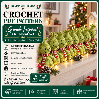 No Sew Green Villain Crochet Pattern PDF, Baby Amigurumi Plushie, 23 cm Crochet Toy, Christmas Gift Pattern, English Tutorial