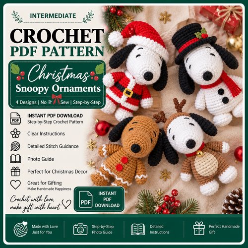 Christmas Puppy Crochet Pattern Bundle PDF, 4 in 1 Dog Amigurumi, Santa Reindeer Gingerbread Snow Puppy, Xmas Ornament Pattern