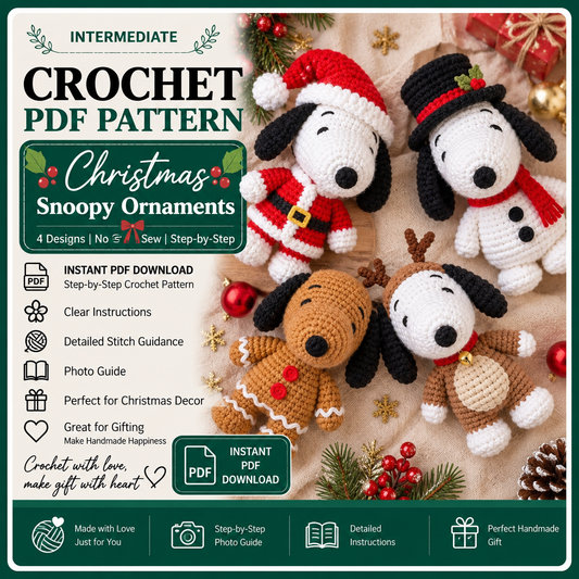 Christmas Puppy Crochet Pattern Bundle PDF, 4 in 1 Dog Amigurumi, Santa Reindeer Gingerbread Snow Puppy, Xmas Ornament Pattern