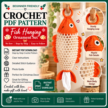 Goldfish Bag Holder Crochet Pattern PDF, Fish Plastic Bag Dispenser, Hanging Kitchen Organizer, Mesh Crochet Pattern, DIY Home Decor