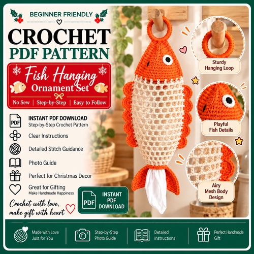 Goldfish Bag Holder Crochet Pattern PDF, Fish Plastic Bag Dispenser, Hanging Kitchen Organizer, Mesh Crochet Pattern, DIY Home Decor