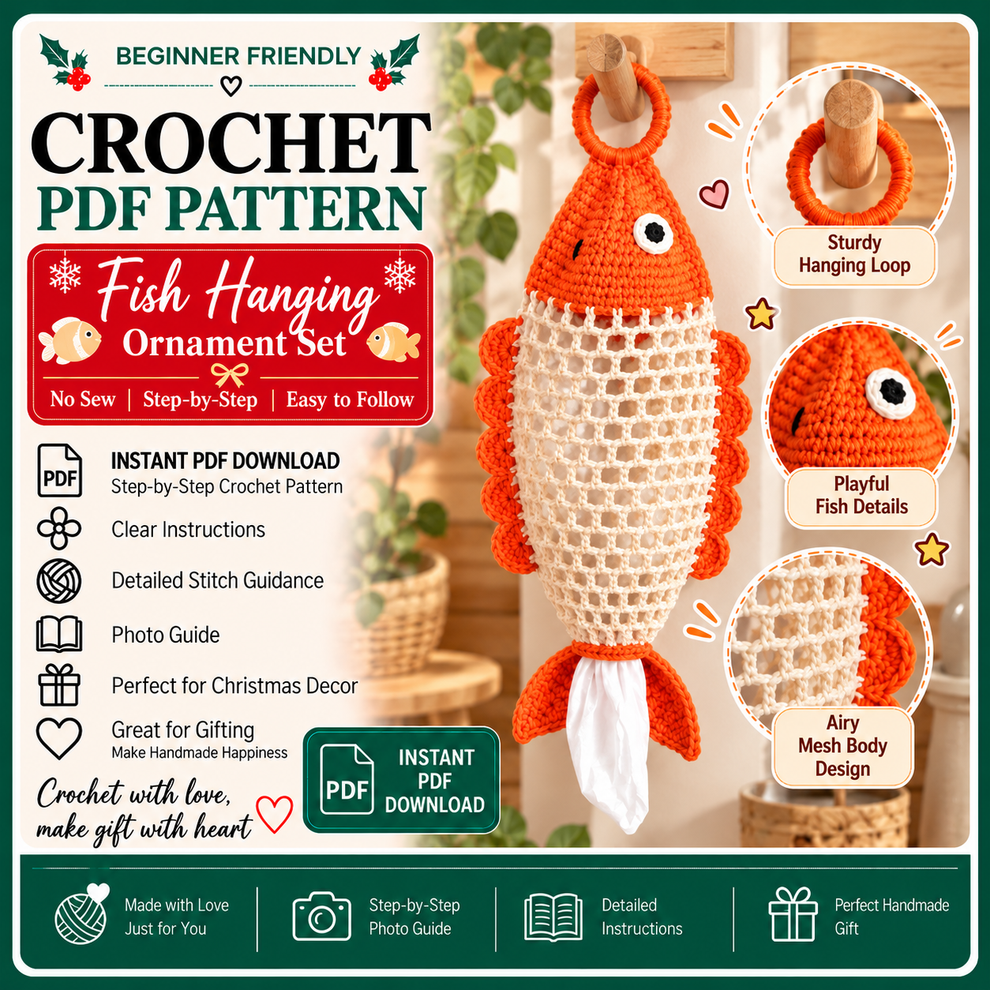 Goldfish Bag Holder Crochet Pattern PDF, Fish Plastic Bag Dispenser, H