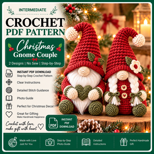 Christmas Gnome Couple Crochet Pattern PDF, Male and Female Amigurumi Gnomes, Holiday Shelf Sitters, Christmas Decor Pattern
