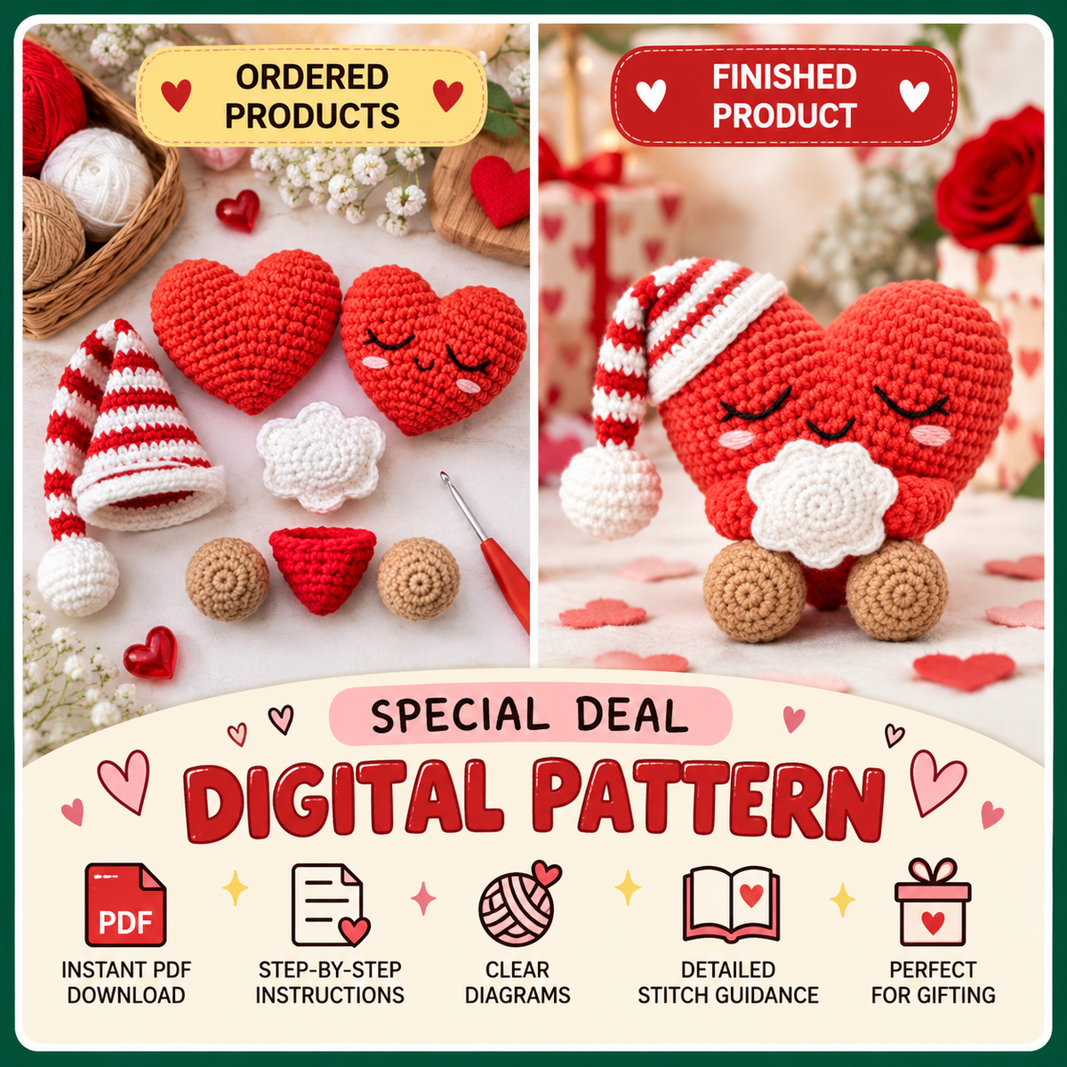 Christmas Puppy Crochet Pattern Bundle PDF, 4 in 1 Dog Amigurumi, Santa Reindeer Gingerbread Snow Puppy, Xmas Ornament Pattern