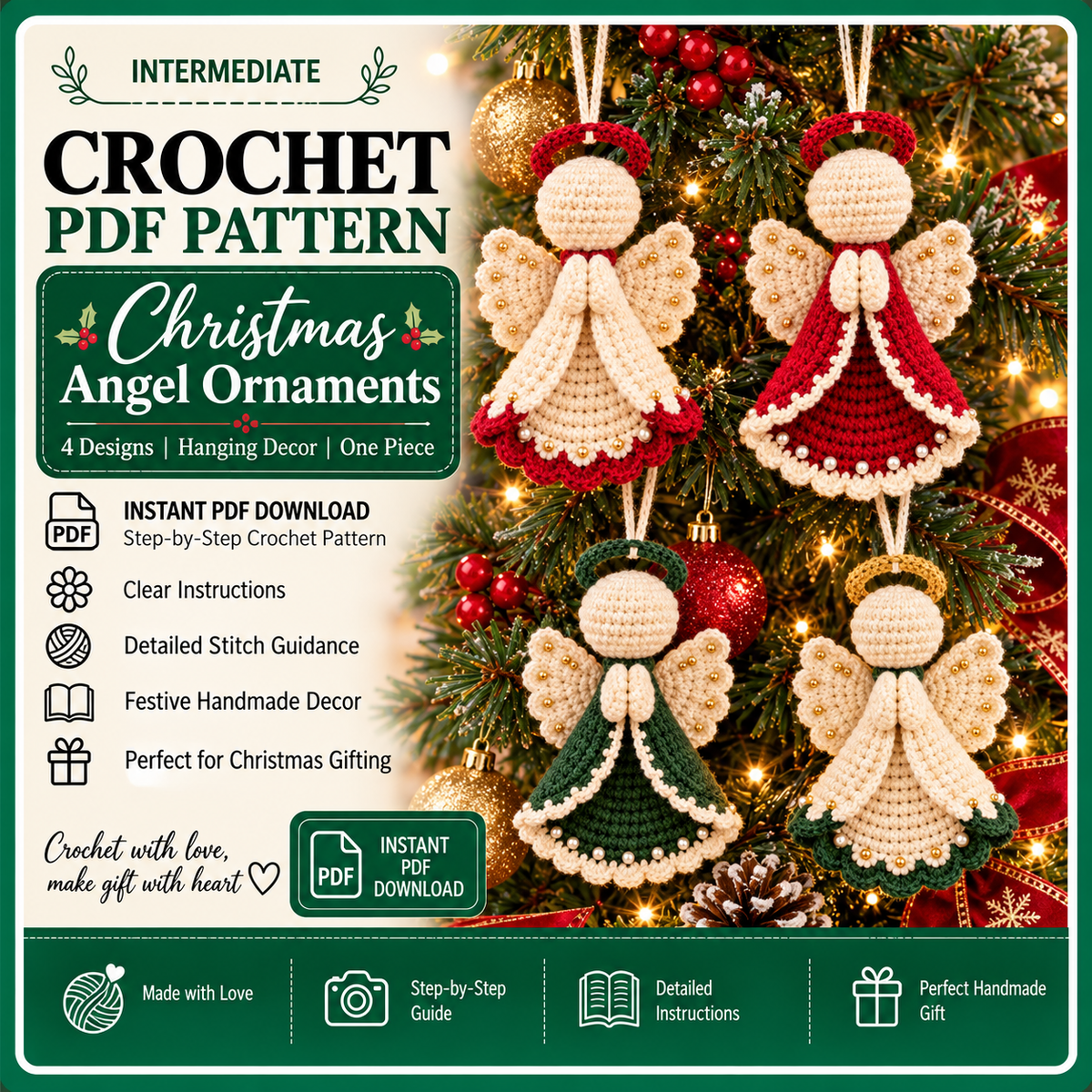 Christmas Angel Crochet Pattern PDF, Amigurumi Ornament