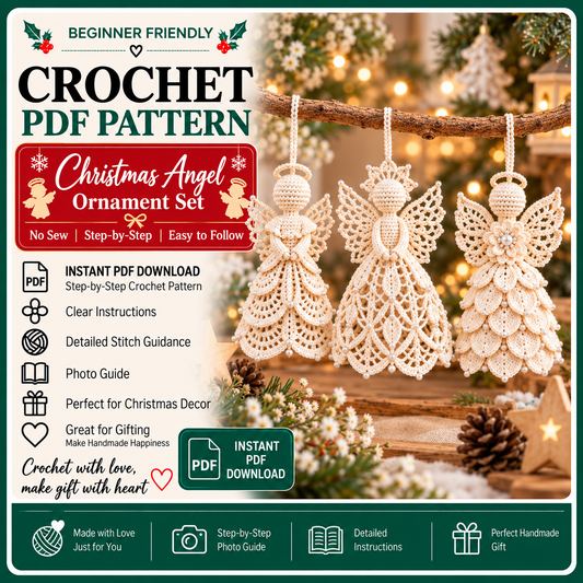 Crochet Angel Pattern PDF, 3 Lace Christmas Angel Ornaments, Pearl Wing Holiday Decor, 4 Language Digital Pattern
