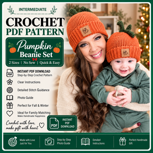 Pumpkin Hat Crochet Pattern PDF, Baby to Adult Pumpkin Beanie, Halloween Crochet Hat, Video Tutorial, Fall Hat Pattern