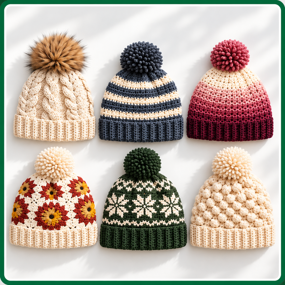 25 Winter Crochet Hat Patterns Bundle PDF, Beanies, Earflap Hats, Nordic Designs