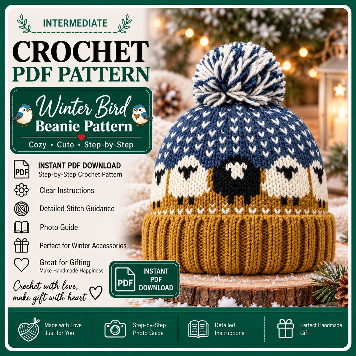 Gaming Inspired Sheep Beanie Crochet Pattern PDF, Sheep Crochet Hat, Colorwork Winter Beanie, Teen and Adult Hat, Digital Download