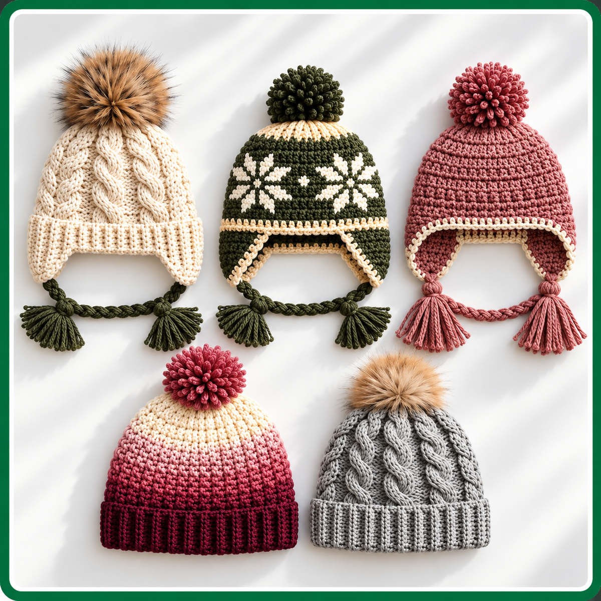 25 Winter Crochet Hat Patterns Bundle PDF, Beanies, Earflap Hats, Nordic Designs