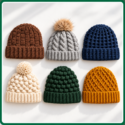 25 Winter Crochet Hat Patterns Bundle PDF, Beanies, Earflap Hats, Nordic Designs