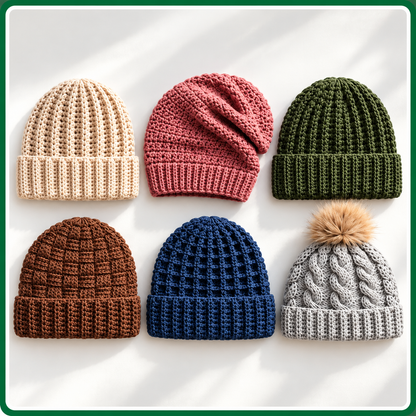 25 Winter Crochet Hat Patterns Bundle PDF, Beanies, Earflap Hats, Nordic Designs