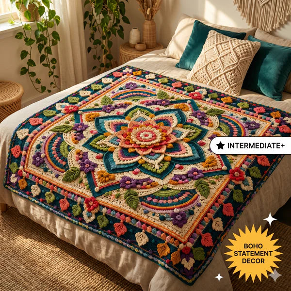 Mystic Mandala Crochet Blanket Pattern | Floral Boho Afghan Throw (PDF) - Golden Wool