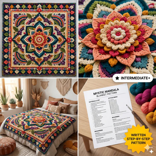 Mystic Mandala Crochet Blanket Pattern | Floral Boho Afghan Throw (PDF) - Golden Wool