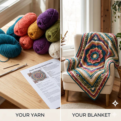 Mystic Mandala Crochet Blanket Pattern | Floral Boho Afghan Throw (PDF) - Golden Wool