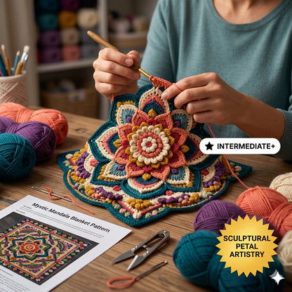Mystic Mandala Crochet Blanket Pattern | Floral Boho Afghan Throw (PDF) - Golden Wool