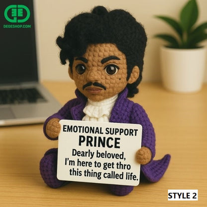 WoolyArtis Emotional Support Crochet Doll featuring a prince design with soft yarn and detailed crochet craftsmanship.