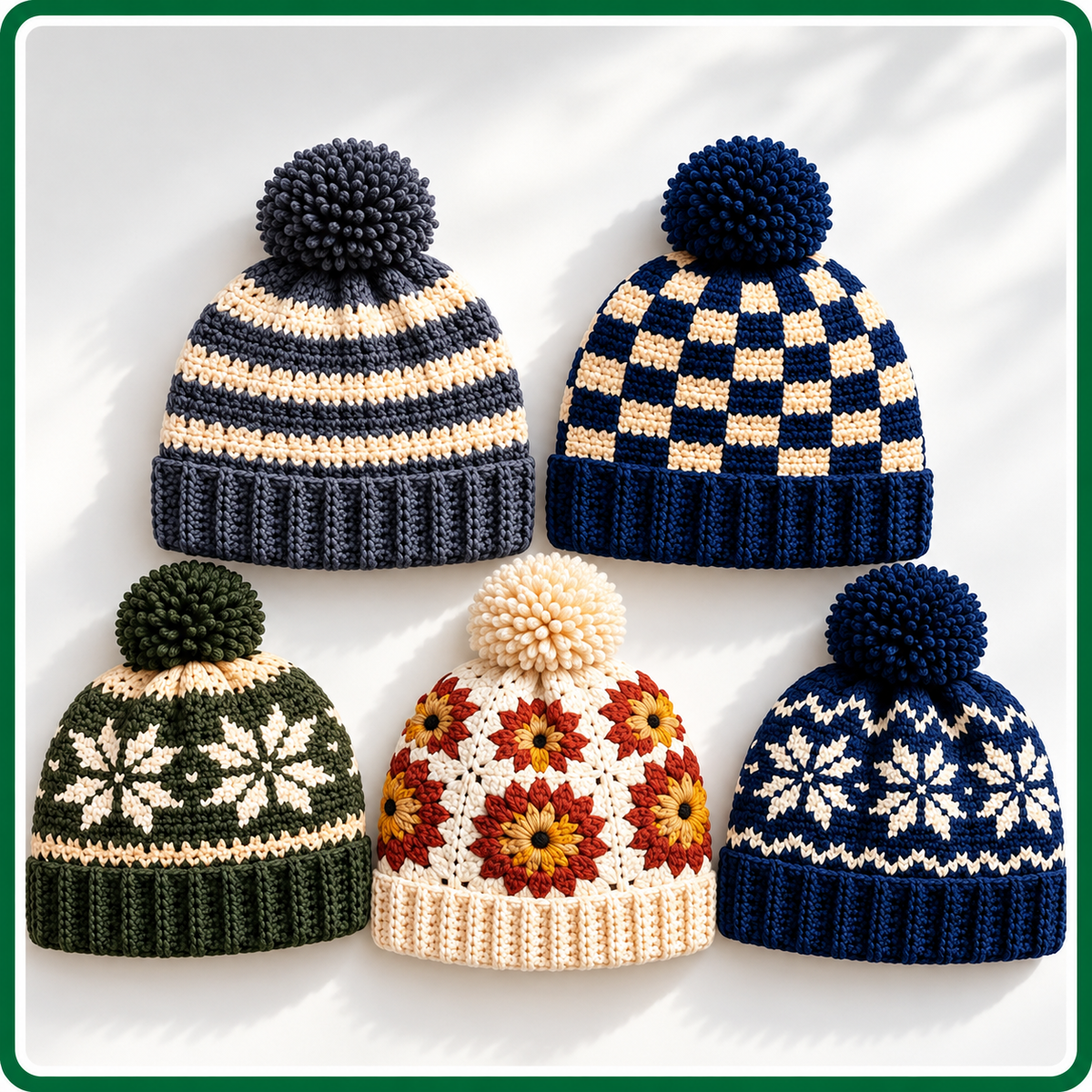 25 Winter Crochet Hat Patterns Bundle PDF, Beanies, Earflap Hats, Nordic Designs