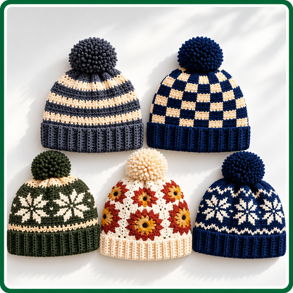25 Winter Crochet Hat Patterns Bundle PDF, Beanies, Earflap Hats, Nordic Designs