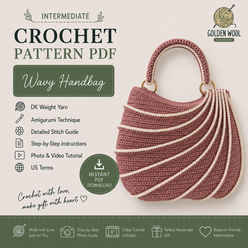 Golden Wool™ | Wavy Handbag Crochet Pattern PDF | Easy Shoulder Bag Pattern with Step-by-Step Video Tutorial | Beginner-Friendly DIY Bag | Instant Download