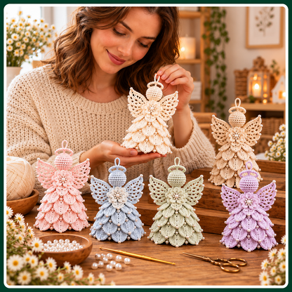 Crochet Angel Pattern PDF, 3 Lace Christmas Angel Ornaments, Pearl Wing Holiday Decor, 4 Language Digital Pattern