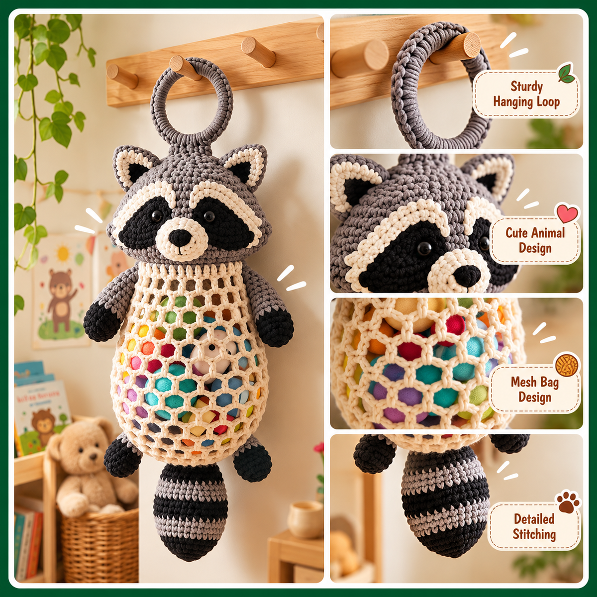 Animal Mesh Bag Holder Crochet Kit, Beginner DIY Crochet Kit, Highland Cow Fish Raccoon Chicken, Reusable Bag Organizer, Home Decor