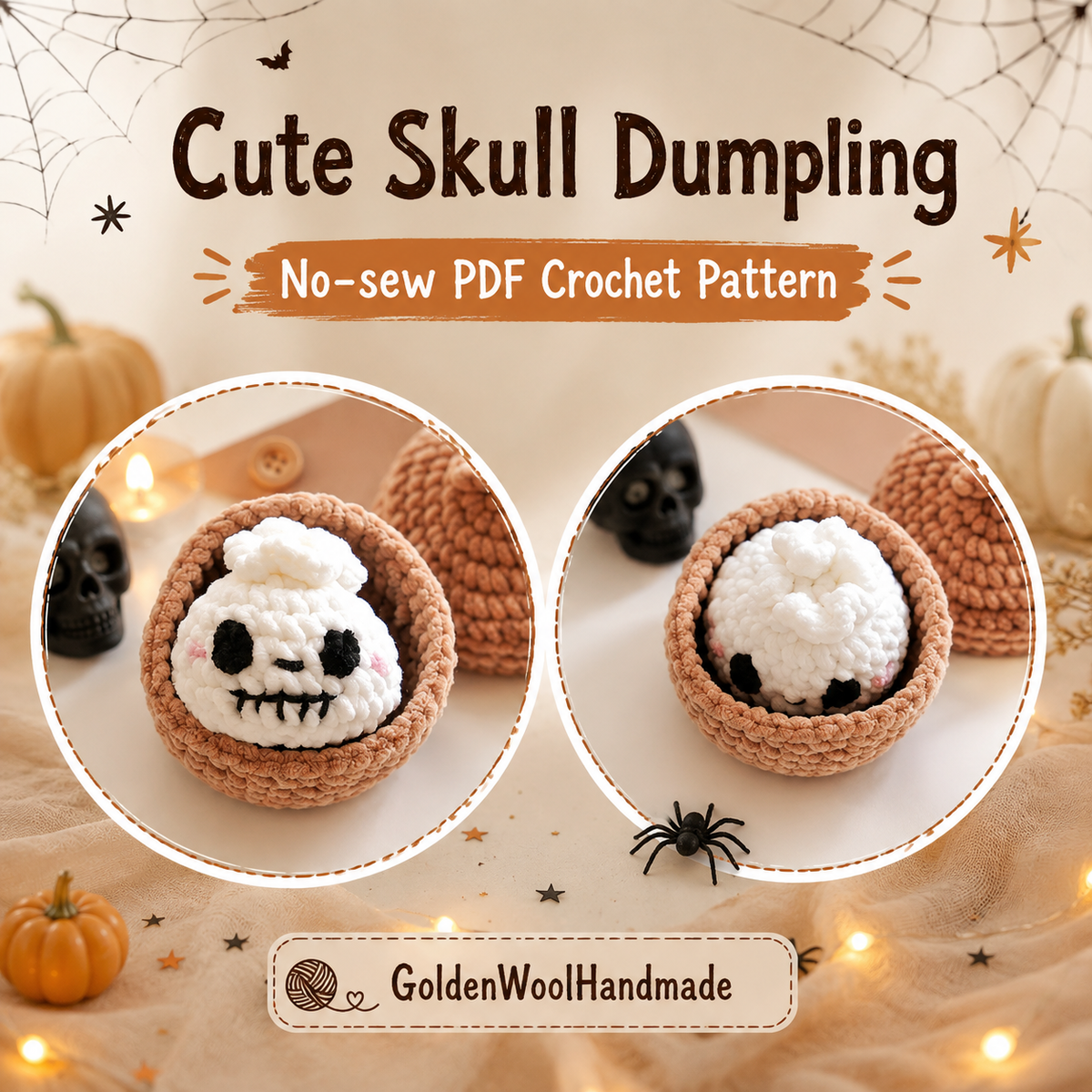 8-in-1 Halloween Dumpling & Steamer Crochet Pattern PDF – Cute No-Sew Mini Amigurumi | Zombie, Ghost, Pumpkin & More | Beginner PDF Pattern
