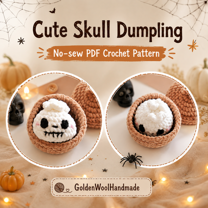 8-in-1 Halloween Dumpling & Steamer Crochet Pattern PDF – Cute No-Sew Mini Amigurumi | Zombie, Ghost, Pumpkin & More | Beginner PDF Pattern