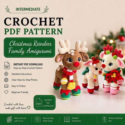 3-in-1 Christmas Reindeer Family Crochet Pattern PDF | Reindeer Amigurumi Bundle | Holiday Plushie Pattern | Christmas Crochet Decor | Instant Download