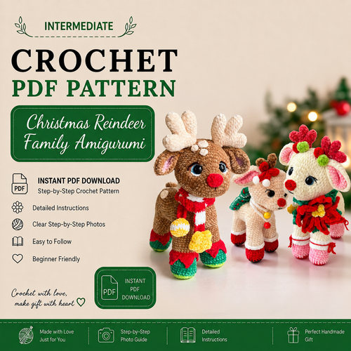 3-in-1 Christmas Reindeer Family Crochet Pattern PDF | Reindeer Amigurumi Bundle | Holiday Plushie Pattern | Christmas Crochet Decor | Instant Download