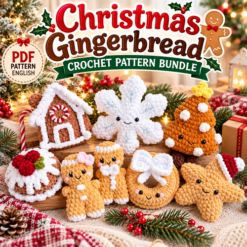 7 in 1 Christmas Gingerbread Crochet Pattern Bundle – 7 Holiday Amigurumi Ornaments PDF