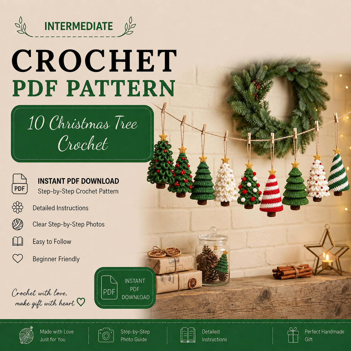 10-in-1 Christmas Tree Crochet Pattern Bundle PDF | Mini Holiday Ornaments & Amigurumi Trees | Christmas Decor | Instant Download