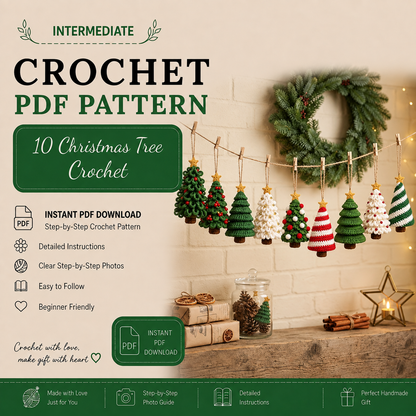 10-in-1 Christmas Tree Crochet Pattern Bundle PDF | Mini Holiday Ornaments & Amigurumi Trees | Christmas Decor | Instant Download