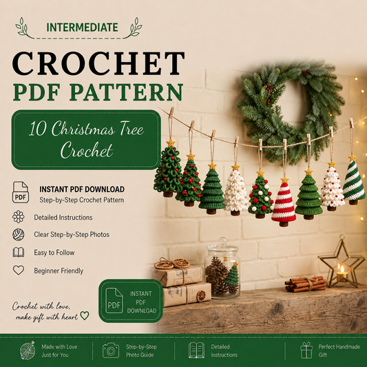 10-in-1 Christmas Tree Crochet Pattern Bundle PDF | Mini Holiday Ornaments & Amigurumi Trees | Christmas Decor | Instant Download