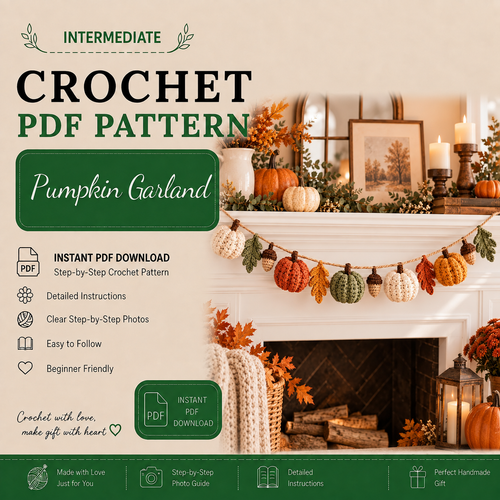 Pumpkin Garland Crochet Pattern PDF | Fall Mantel Decor | Autumn Pumpkin, Leaf & Acorn Garland | Thanksgiving Crochet Decoration | Digital Download