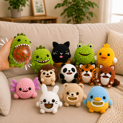 Golden Wool™ | Crochet Hacky Sack Animals | Handmade Squishy Stress Ball Collection | Amigurumi Fidget Toys | Cute Animal Sensory Gift | Kawaii Desk Buddies