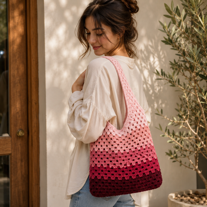 Granny Stitch Tote Bag Crochet Pattern PDF | Ombre Market Bag Tutorial | Beginner Crochet Bag Pattern | Instant Digital Download