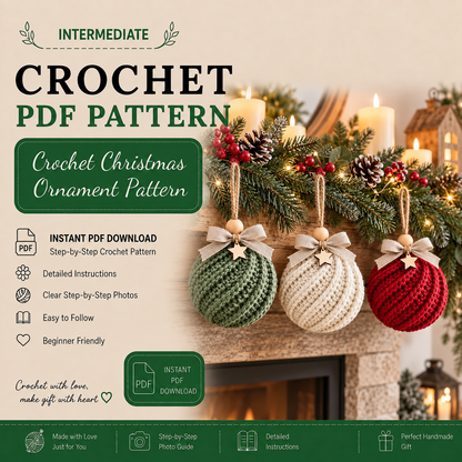 Crochet Christmas Bauble Ornament Pattern PDF | Twisted Rib Christmas Ball | Rustic Tree Decoration | Beginner Friendly Holiday Crochet | Instant Download