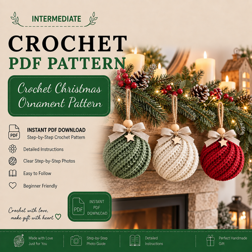Crochet Christmas Bauble Ornament Pattern PDF | Twisted Rib Christmas Ball | Rustic Tree Decoration | Beginner Friendly Holiday Crochet | Instant Download