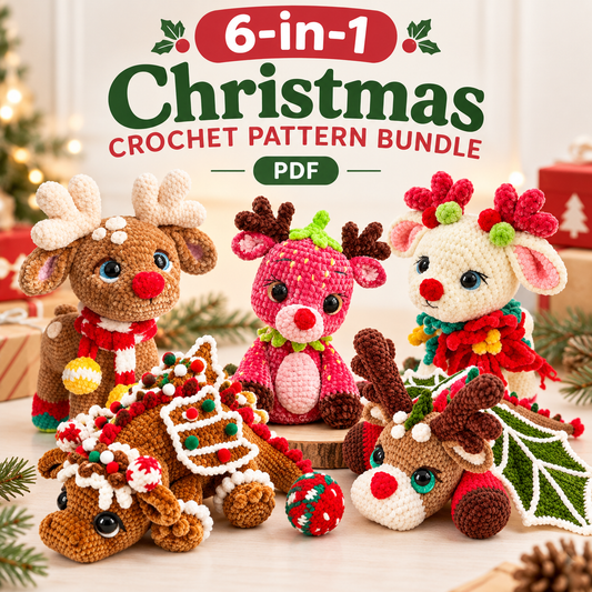 6-in-1 Christmas Crochet Pattern Bundle PDF | Gingerbread Dragon, Reindeer Dragon, Strawberry Reindeer & Reindeer Family Amigurumi | Holiday Plushie Patterns | Instant Download