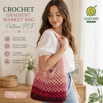Granny Stitch Tote Bag Crochet Pattern PDF | Ombre Market Bag Tutorial | Beginner Crochet Bag Pattern | Instant Digital Download