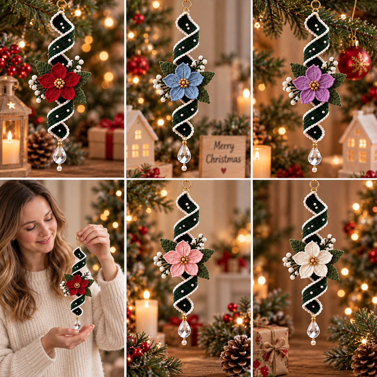 Crochet Christmas Wind Spinner Pattern | Poinsettia Hanging Ornament | Spiral Christmas Decor | Crochet PDF | Instant Download