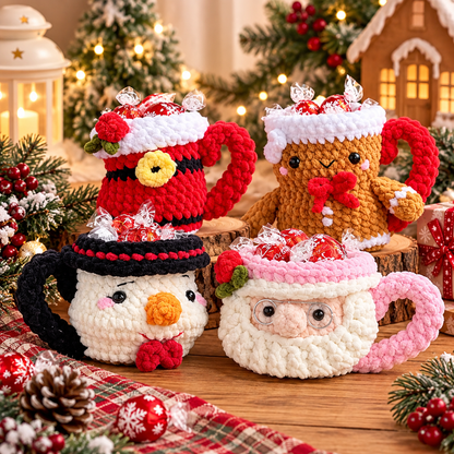 4 in 1 Christmas Crochet Mug Pattern Bundle – Santa, Gingerbread, Snowman & Boot PDF